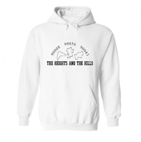 Sweatshirt featuring the classic The Heights and The Hills logo. Represent the 90008, 90056, and 90043 neighborhoods in Los Angeles. The Heights and the Hills' Classic Collection only at TheHeightsAndTheHills.com. 