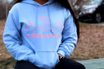The Heights and The Hills classic logo in bubblegum pink ink printed on a comfy, baby blue colored, unisex pullover sweatshirt. Represent the 90008, 90056, and 90043 neighborhoods in Los Angeles only at TheHeightsAndTheHills.com