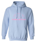 The Heights and The Hills classic logo in bubblegum pink ink printed on a comfy, baby blue colored, unisex pullover sweatshirt. Represent the 90008, 90056, and 90043 neighborhoods in Los Angeles only at TheHeightsAndTheHills.com