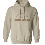 The Heights and The Hills classic logo in brown ink printed on a comfy, tan sand colored, unisex pullover sweatshirt. Represent the 90008, 90056, and 90043 neighborhoods in Los Angeles only at TheHeightsAndTheHills.com
